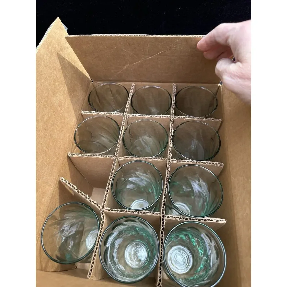 Vintage Indiana Glass 16 Oz Tumblers Spanish Green Swirl Case Of 11 New!